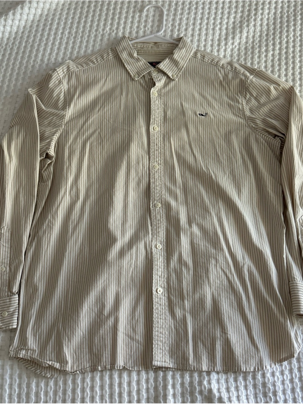 Vineyard Vines Classic Fit Whale Shirt Tan White Stripes Men’s Size XL